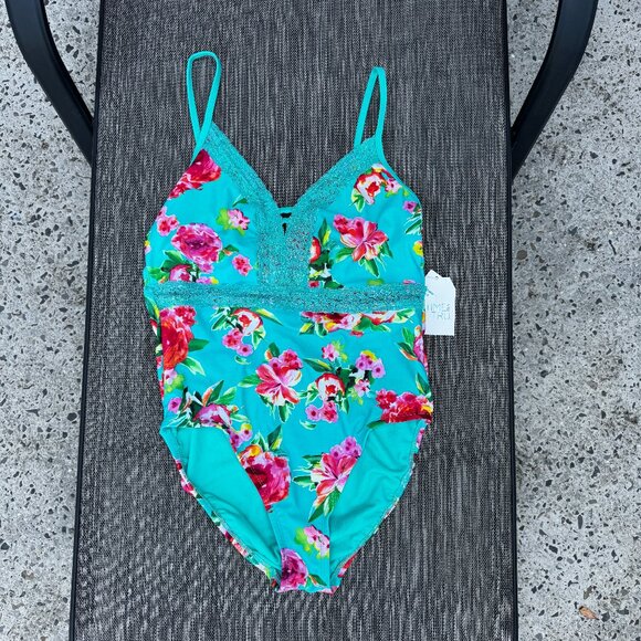 Time and Tru One Piece Swimsuit Womens Large Turquoise Blue Floral - Picture 1 of 5